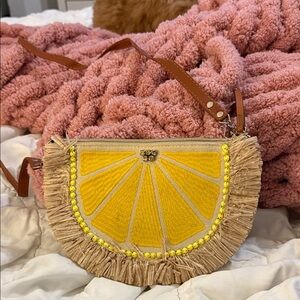 Stella & Dot Limited Edition "Summer Fresh" Raffia Lemon Clutch